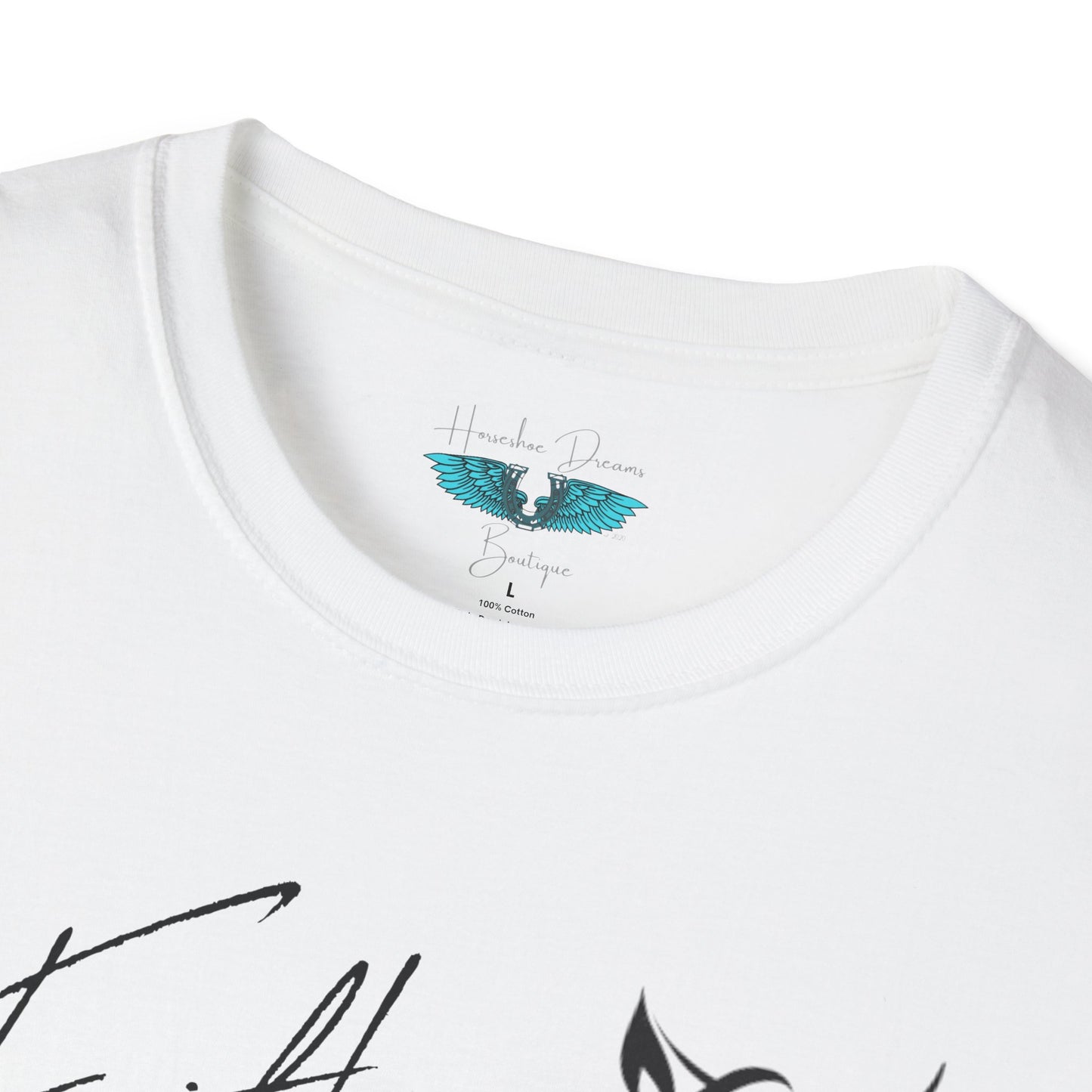 Faith and Horses in black Unisex Softstyle Graphic Tee