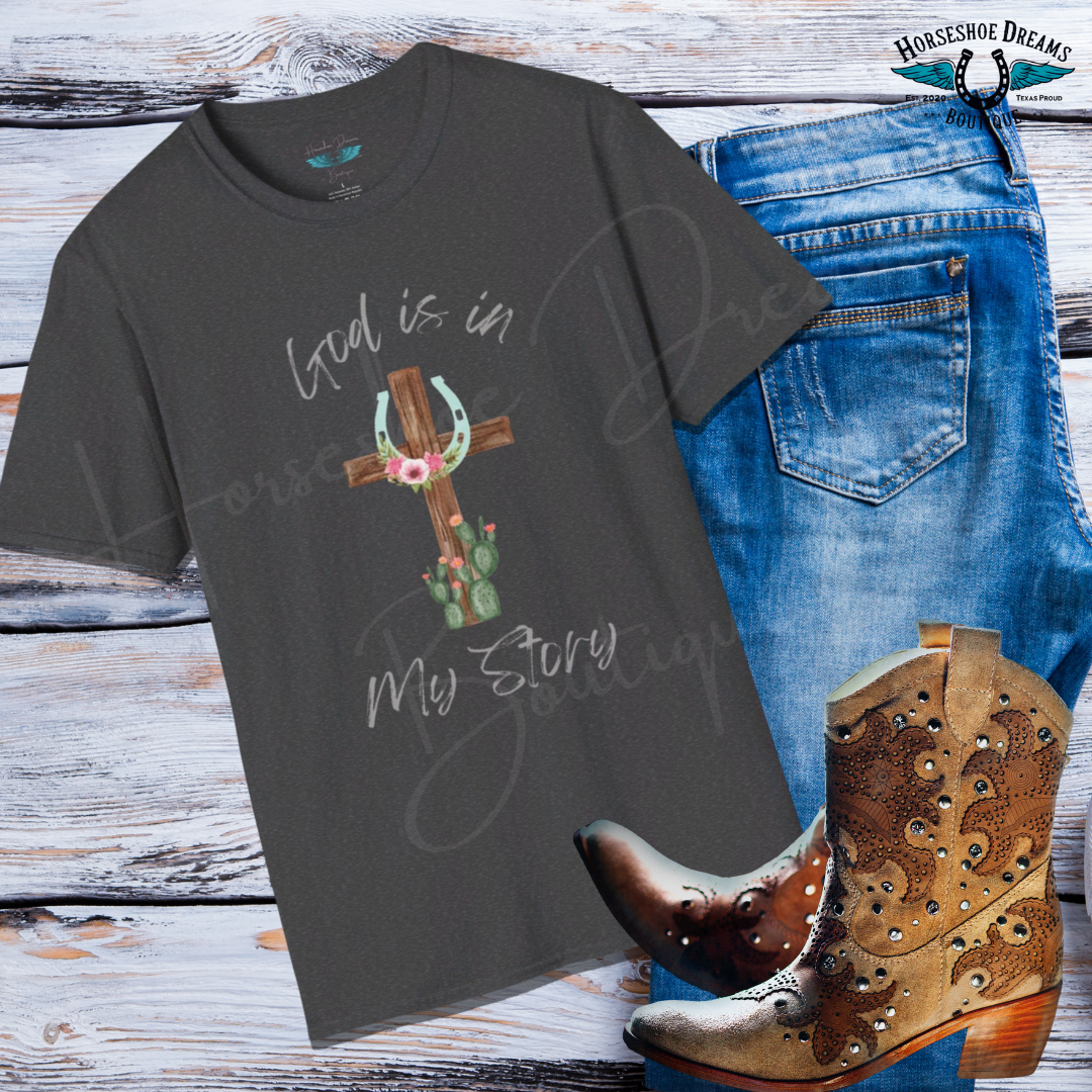God Is In My Story Women's Unisex Softstyle Faith based Graphic T-Shirt