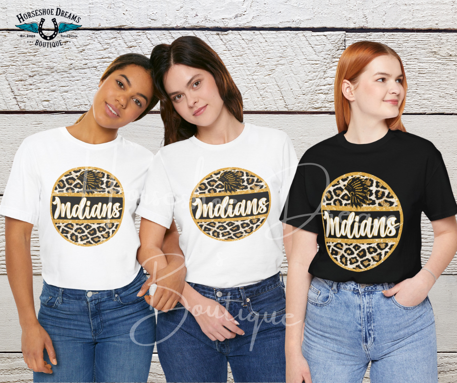 Leopard Print 'Indians' Unisex Tee | Casual Wear, Sports Fan Tee, Graphic T-Shirt, Team Spirit