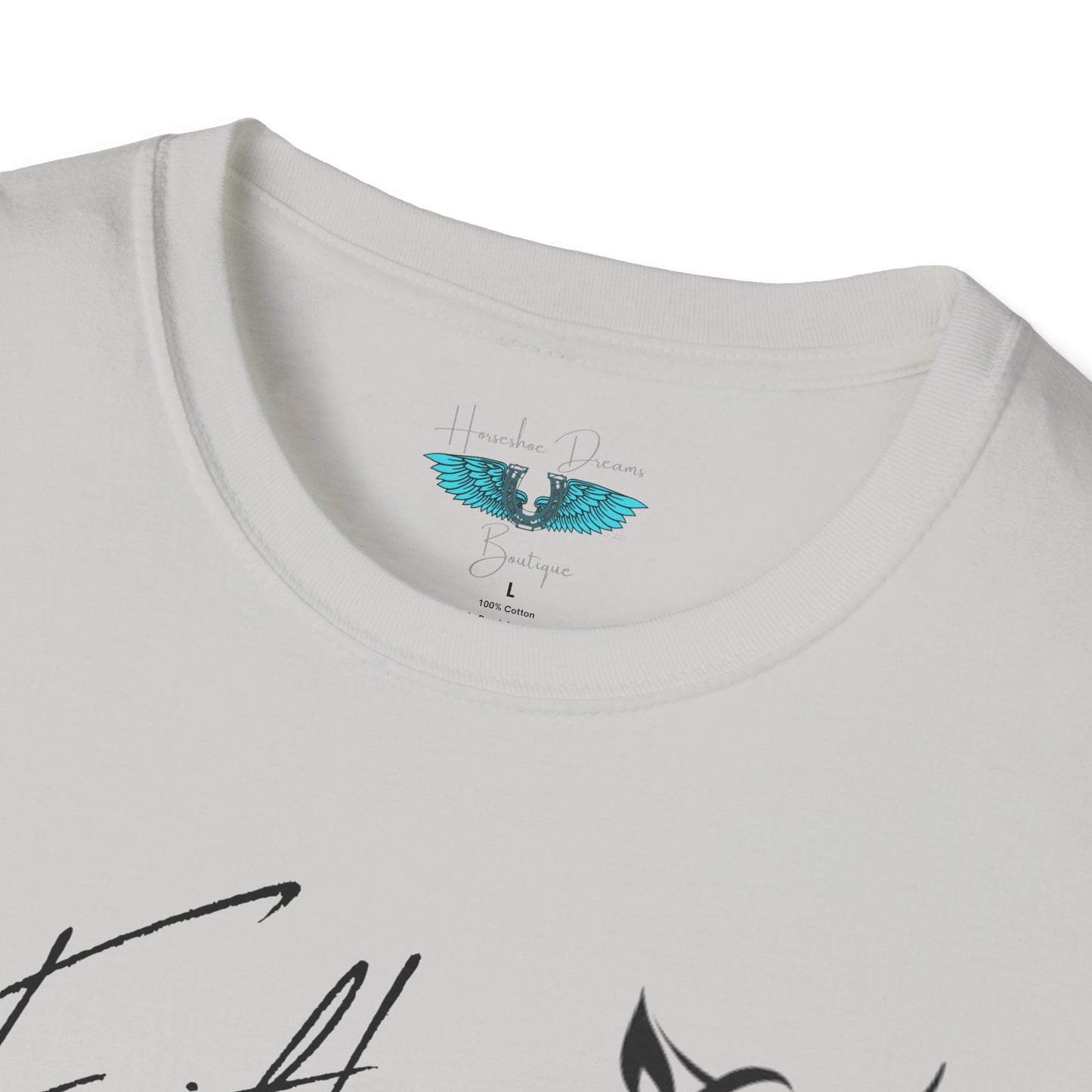 Faith and Horses in black Unisex Softstyle Graphic Tee