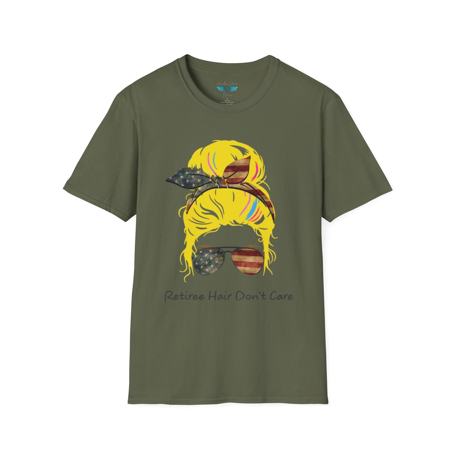 Retiree Hair Don't Care -  Military Airforce - Women Soft Style Graphic Tee