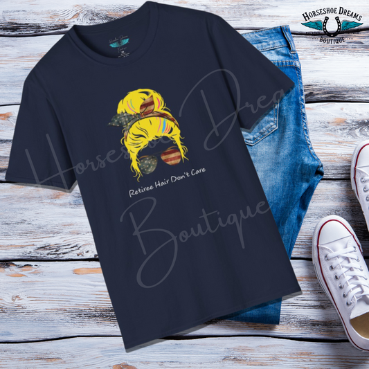 Retiree Hair Don't Care - Military Airforce - Soft Style Women's  Graphic Tee