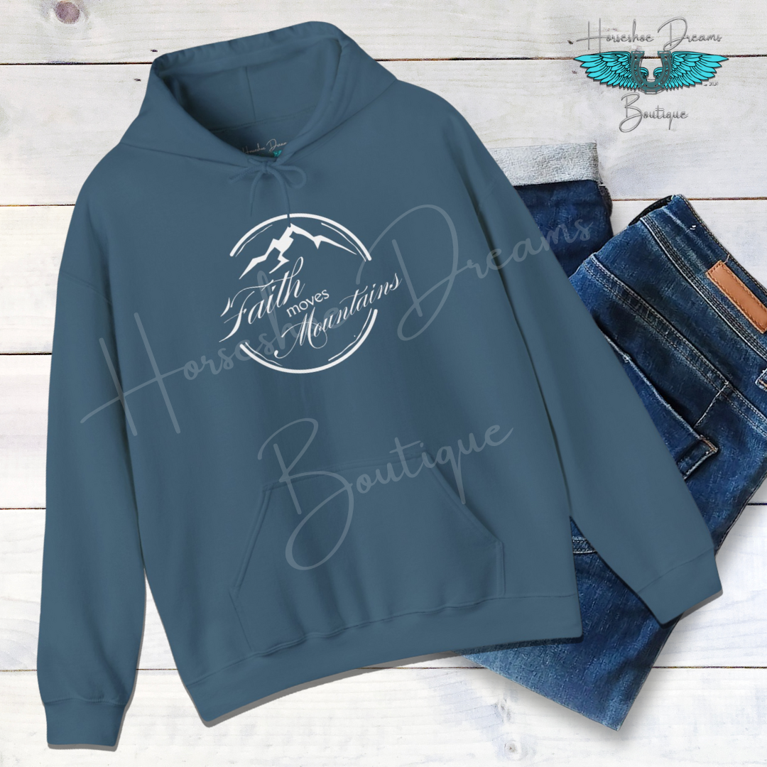 Faith Moves Mountains in White Unisex Heavy Blend™ Hoodie