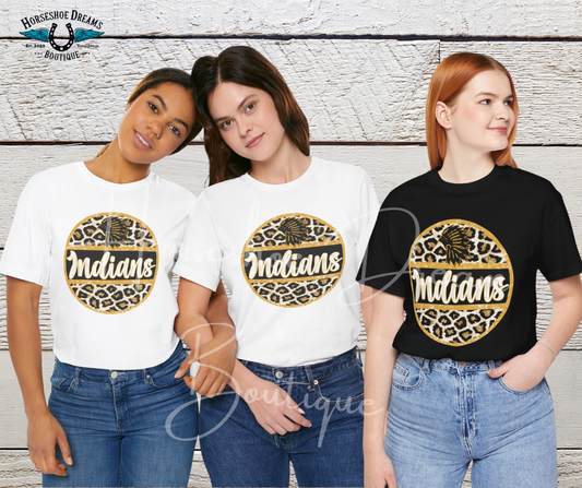 Leopard Print 'Indians' Unisex Tee | Casual Wear, Sports Fan Tee, Graphic T-Shirt, Team Spirit